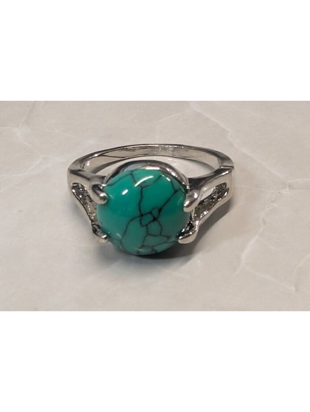 New Silver Plated Faux Turquoise Round Cabochon Ring Plus Size 10.25 Boho Style
